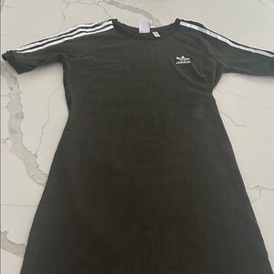 Adidas dark olive green Dress with White stripe Accents